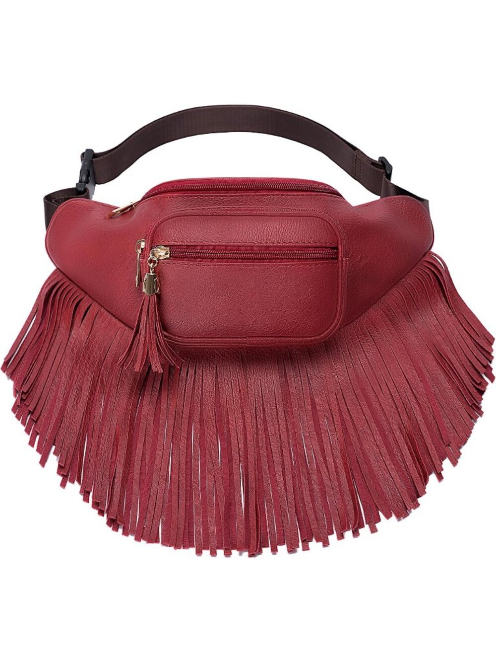 Women's Red Fringe Waist With Multi Zipper Pockets Fanny Pack Travel Bags